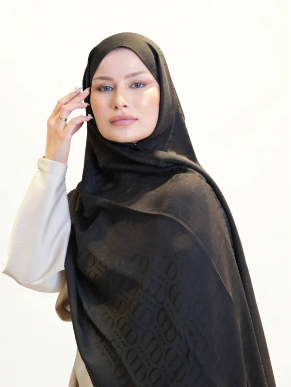 Carell Monogram Desen Pamuk Şal Siyah-02