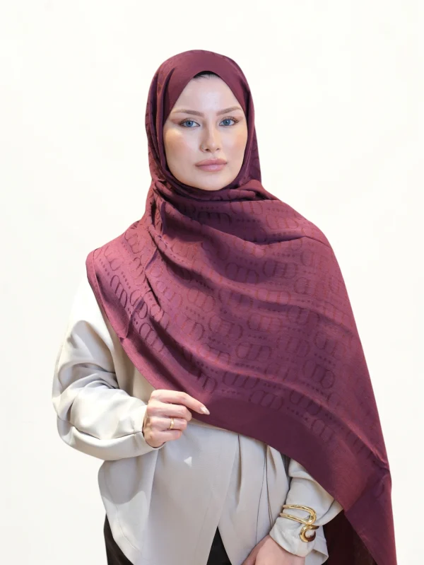 Carell Monogram Desen Pamuk Şal Cherry