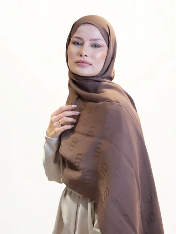 Carell Monogram Desen Pamuk Şal Latte