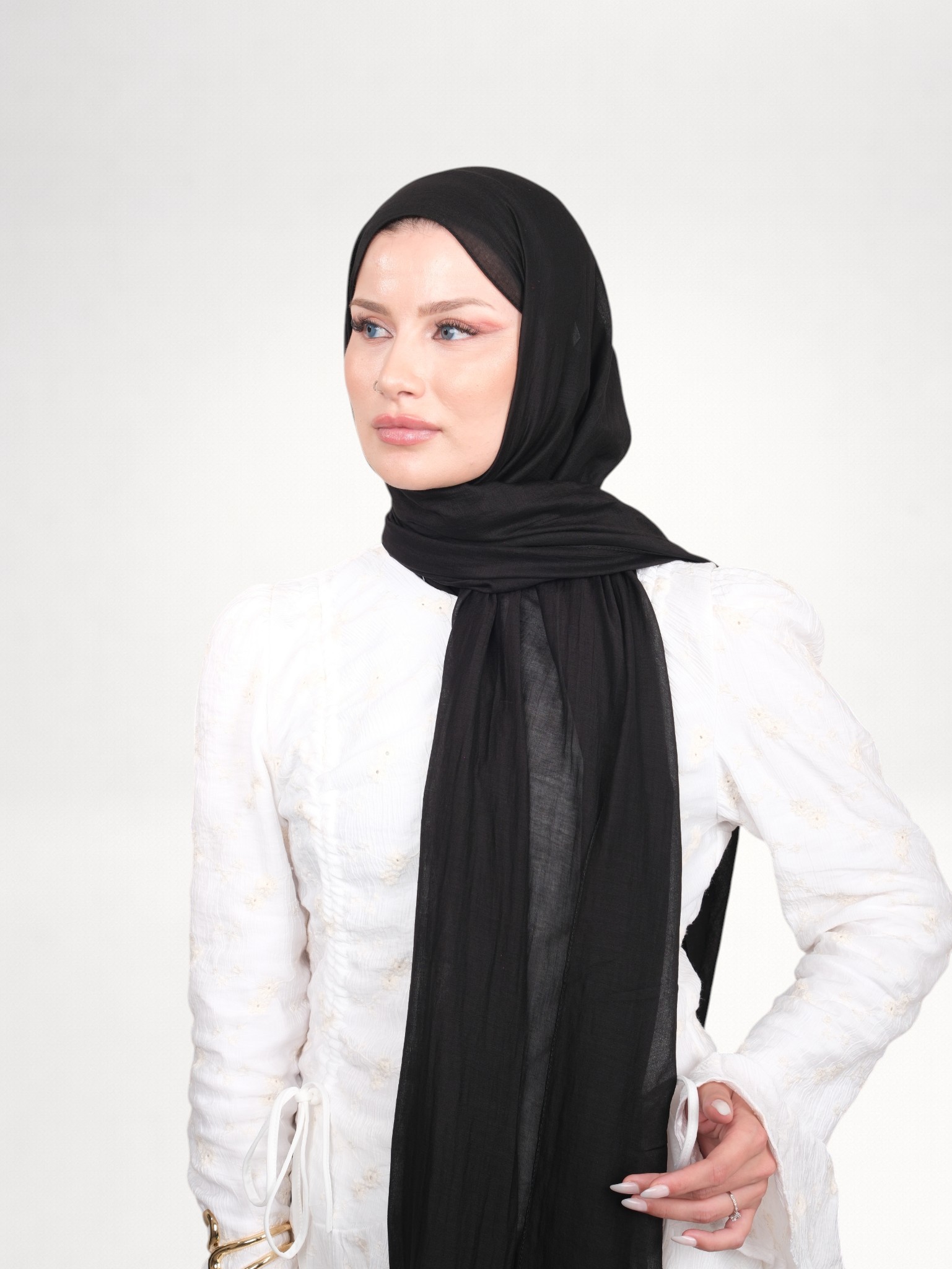 Harem Scarf Allya Düz Şal Siyah - Görsel 5