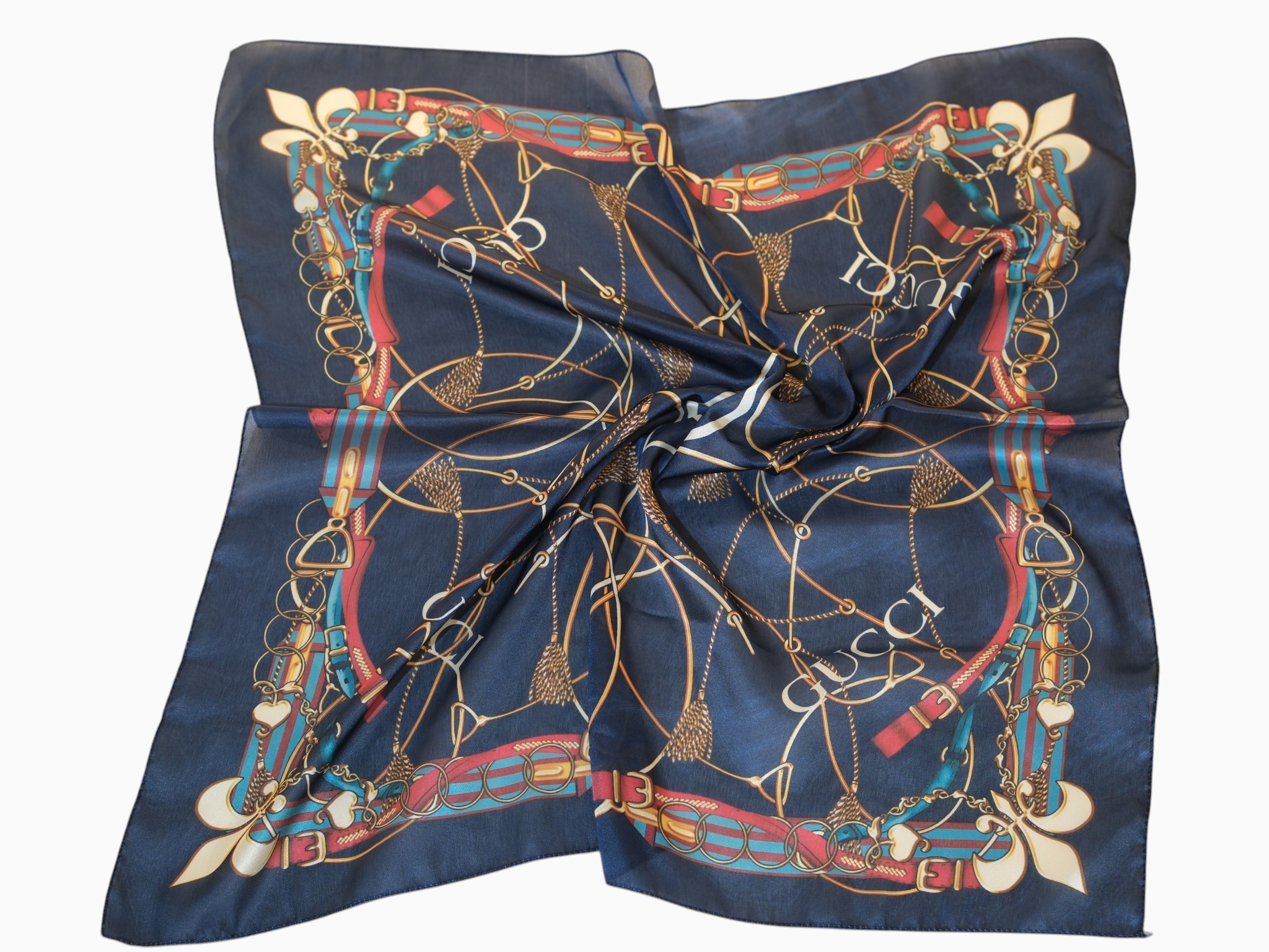 İthal Desenli Saten Fular/Bandana 70*70 Lacivert - Görsel 2