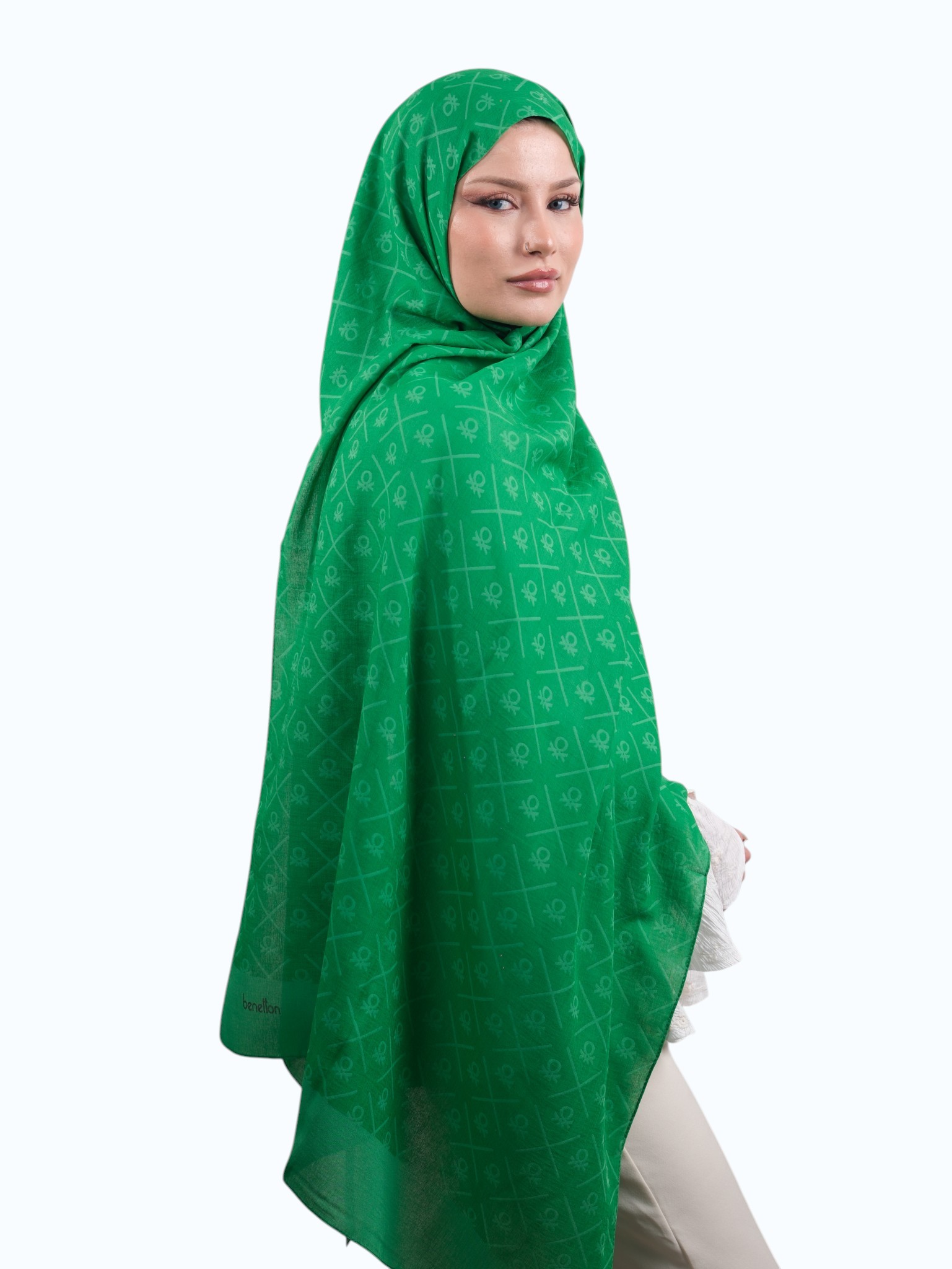 Benetton Elegante Dos Şal Bnt Yeşili - Görsel 4