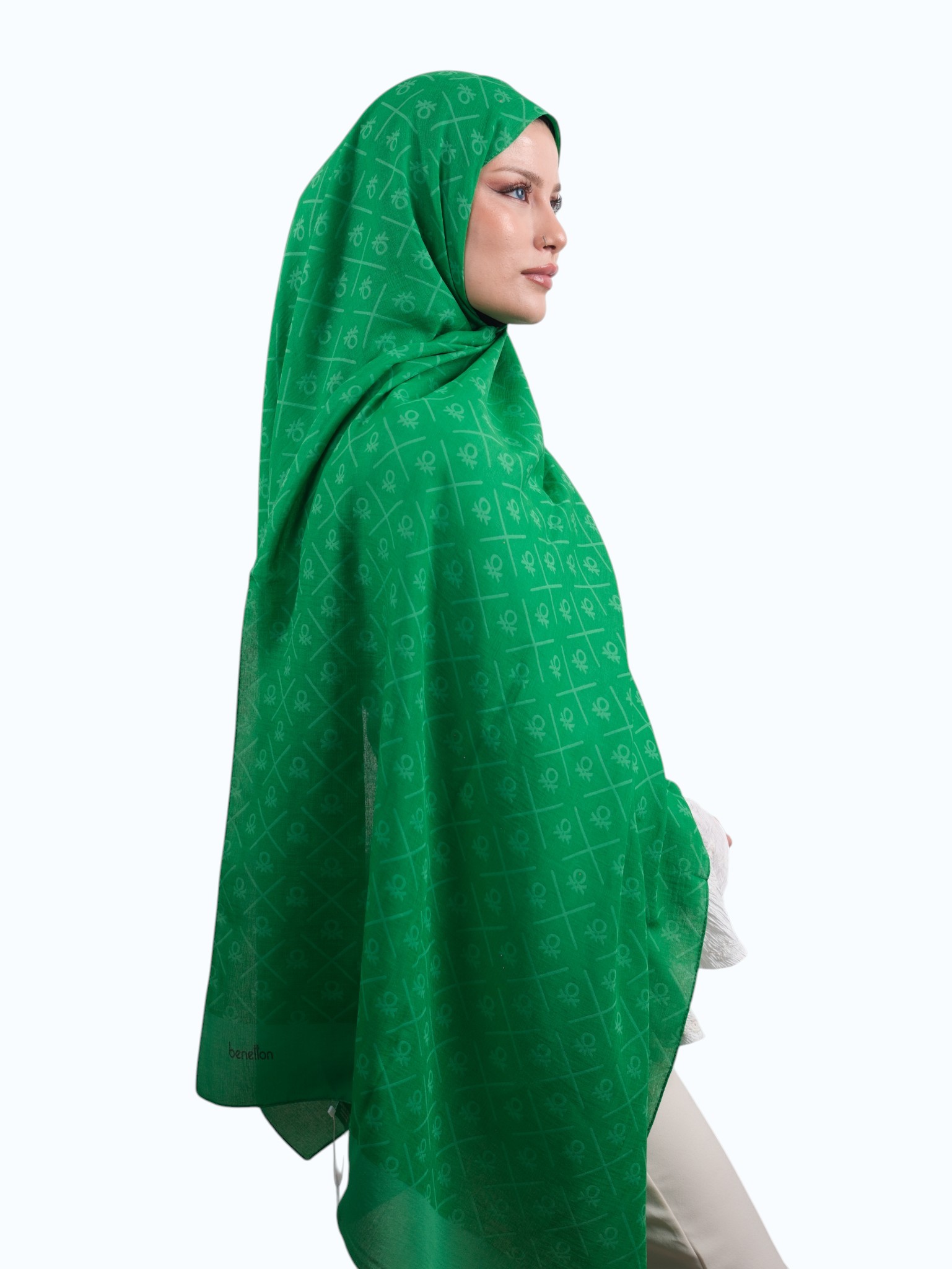 Benetton Elegante Dos Şal Bnt Yeşili - Görsel 5