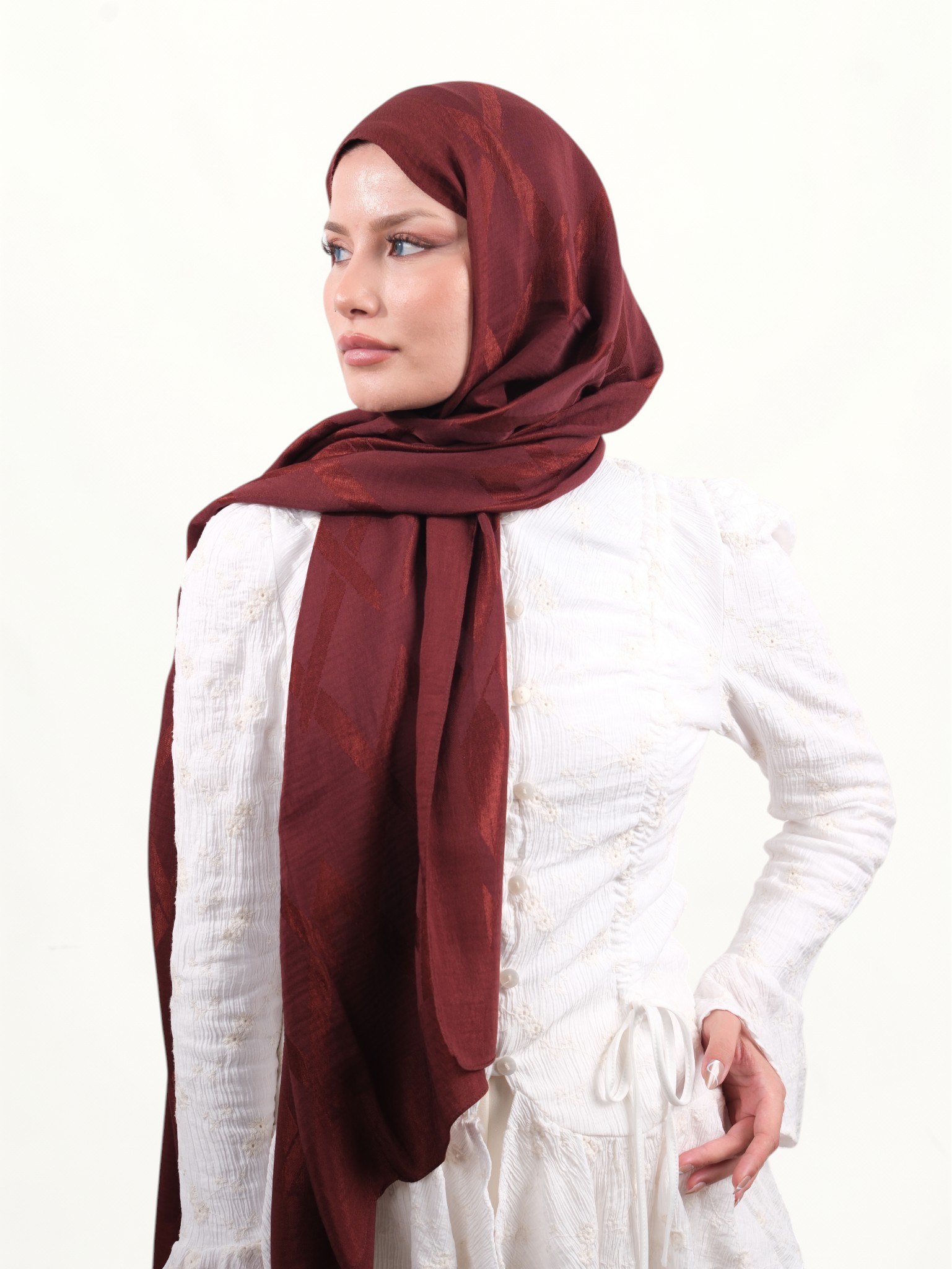 Armine Lyocell Şal Bordo - Görsel 4