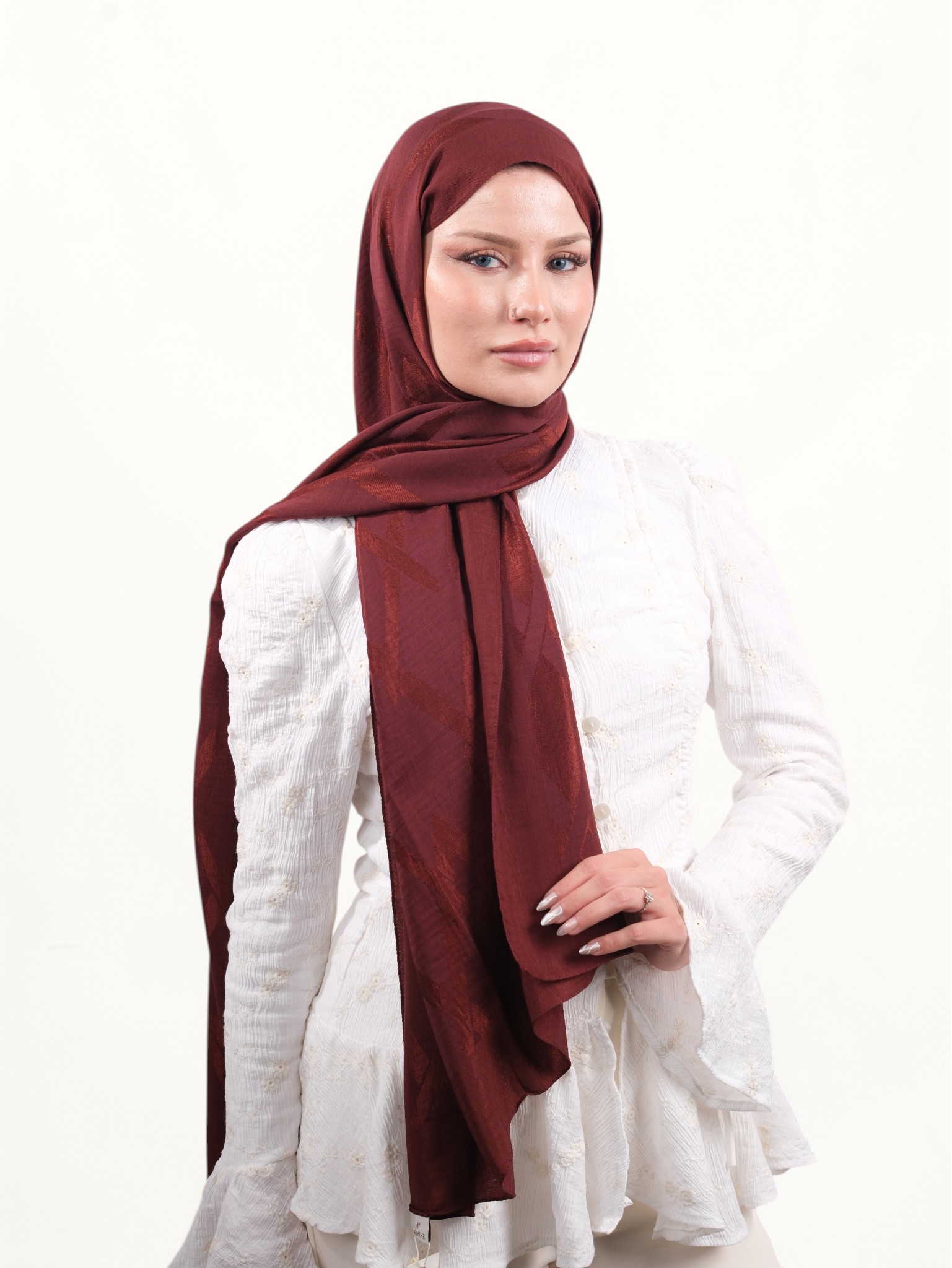 Armine Lyocell Şal Bordo - Görsel 6