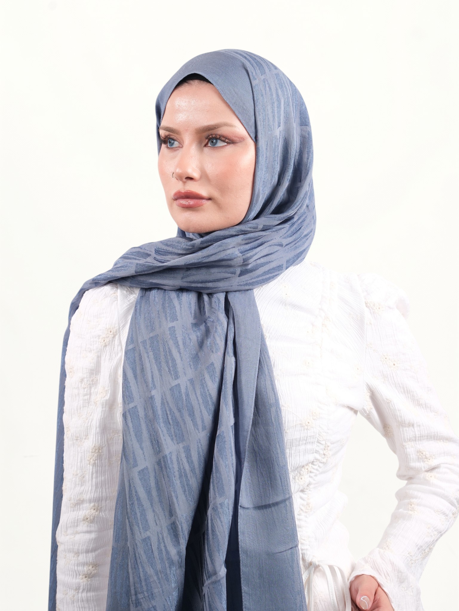 Armine Lyocell Şal Mavi-02 - Görsel 5